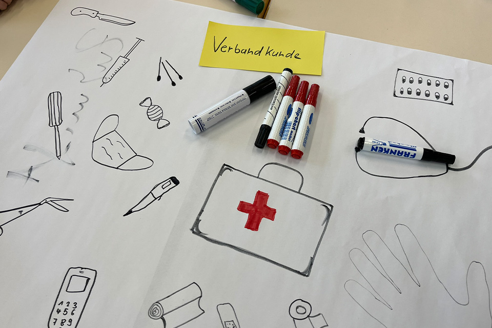 Eine Collage zum Thema "Verbandkunde" ist zu sehen